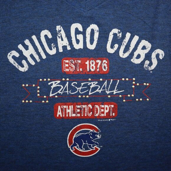 5TH Ocean Shirt Womens L Blue Chicago Cubs Short Sleeve VNeck Knit Casual Tee - Picture 11 of 16